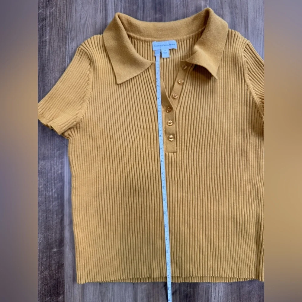 Calvin Klein Yellow Ribbed Button Polo Shirt - Picture 7 of 10